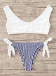 Solid Top With Striped Tie Side Bikini