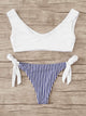 Solid Top With Striped Tie Side Bikini