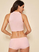 Solid High Neck Top With Short 2piece Swim
