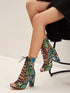 Snakeskin Print Lace-up Front Chunky Heels