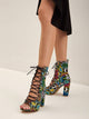 Snakeskin Print Lace-up Front Chunky Heels