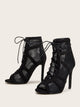 Peep Toe Lace-up Front Mesh Stiletto Heels