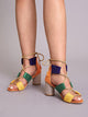 Color Block Lace-up Back Chunky Heels