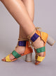 Color Block Lace-up Back Chunky Heels