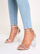 Rhinestone Decor Open Toe Ankle Strap Chunky Heels