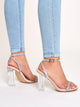 Rhinestone Decor Open Toe Ankle Strap Chunky Heels