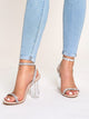 Rhinestone Decor Open Toe Ankle Strap Chunky Heels