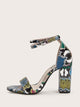 Snakeskin Print Ankle Strap Chunky Heels