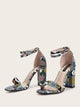 Snakeskin Print Ankle Strap Chunky Heels
