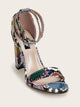 Snakeskin Print Ankle Strap Chunky Heels