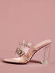 Clear Rhinestone Decor Chunky Heeled Mules