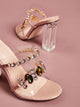 Clear Rhinestone Decor Chunky Heeled Mules