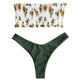 2018 Strapless Smocked Bikini Set Shirred Sunflower Swimwear Bandeau Brazilian Bikini Set Top Bottoms Women Swimsuits