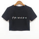 2018 Summer Women T-shirt FRIENDS Letter Harajuku Print Black Tees Women Short Sleeve O-Neck Crop Top Shirt Camiseta Feminina