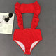 2018 blue ruffle swimwear women one piece swimsuit high waist bathing suit bandeau bikini lotus leaf swimsuits beachwear badpak