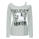 2019 Autumn Long Sleeve Unicorn Print T Shirt Women One Shoulder Harajuku Casual Letter Printed Loose Cotton Tops t-shirt