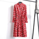 2019 Autumn Winter Women Corduroy Dresses Casual Long Sleeve High Elastic Waist Flower Print Party Dress Female Dress Vestidos