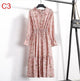 2019 Autumn Women Dress For Ladies Long Sleeve Polka Dot Vintage Chiffon Shirt Dress Casual Black Red Floral Winter Midi Dress
