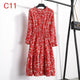 2019 Autumn Women Dress For Ladies Long Sleeve Polka Dot Vintage Chiffon Shirt Dress Casual Black Red Floral Winter Midi Dress