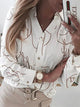 2019 Autumn Women Elegant Basic Top Female V-Neck Stylish Leisure Workwear Blouse Letter Print Button Through Casual Shirt