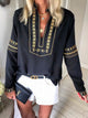 2019 Autumn Women Elegant Casual Shirt Female Stylish Loose Blouse Ladies Vacation Ethnic Style Long Sleeve V-neck Top