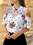 2019 Autumn Women Elegant Vacation Casual Top Female Vintage Floral Leisure Basic Shirt Cold Shoulder Mesh Insert Print Blouse