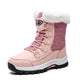 2019 Fashion Winter Shoes Woman Pink Leather Boots Women Platform Snow Boots  Lace Up Flat with Fur Warm Hot Sale Large Size