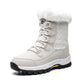 2019 Fashion Winter Shoes Woman Pink Leather Boots Women Platform Snow Boots  Lace Up Flat with Fur Warm Hot Sale Large Size
