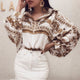 2019 New Autumn Women Elegant Casual Shirt Female Stylish Workwear OL Basic Top Baroque Print  Lantern Sleeve Casual Blouse