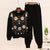 2019 New Fall Winter Women's Gray Knit Clothes Outfit Beaded Sequins Flowers Sweater+loose Casual Pants Set Woman 2 Piece Sets