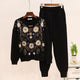 2019 New Fall Winter Women's Gray Knit Clothes Outfit Beaded Sequins Flowers Sweater+loose Casual Pants Set Woman 2 Piece Sets