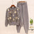 2019 New Fall Winter Women's Gray Knit Clothes Outfit Beaded Sequins Flowers Sweater+loose Casual Pants Set Woman 2 Piece Sets