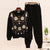 2019 New Fall Winter Women's Gray Knit Clothes Outfit Beaded Sequins Flowers Sweater+loose Casual Pants Set Woman 2 Piece Sets