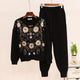 2019 New Fall Winter Women's Gray Knit Clothes Outfit Beaded Sequins Flowers Sweater+loose Casual Pants Set Woman 2 Piece Sets