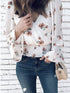 2019  New Fashion Summer Women Elegant Casual Shirt Floral Flared Sleeve Shirring Wrap Blouse
