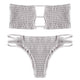 2019 Sexy Bandeau Biquini Strapless Backless Solid Color Low Waist Bandage Shirring Strappy Swimsuit Women Bikini Set