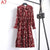 2019 Spring Dress Long Sleeve Office Polka Dot Vintage Dress Women Casual Red Floral Autumn Shirt Chiffon Midi Dress For Ladies