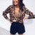 2019 Spring Women Elegant Party Loose Casual Shirt Street Style Leopard Print Deep V Long Sleeve Blouse