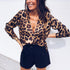 2019 Spring Women Elegant Party Loose Casual Shirt Street Style Leopard Print Deep V Long Sleeve Blouse