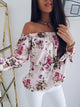 2019 Summer New Fashion Women Elegant Girl Casual Shirt Off Shoulder Shirring Floral Print Loose Blouse