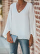 2019 Summer Women Elegant Solid Casual Basic Top Stylish Shirt Female V Neck Puff Long Sleeve Loose Blouse