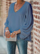 2019 Summer Women Elegant Solid Casual Basic Top Stylish Shirt Female V Neck Puff Long Sleeve Loose Blouse