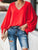 2019 Summer Women Elegant Solid Casual Basic Top Stylish Shirt Female V Neck Puff Long Sleeve Loose Blouse