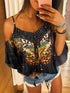 2019 Summer Women Vacation Holiday Leisure Floral Sexy Top Female Stylish Basic Shirt Cold Shoulder Butterfly Print Blouse