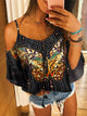 2019 Summer Women Vacation Holiday Leisure Floral Sexy Top Female Stylish Basic Shirt Cold Shoulder Butterfly Print Blouse