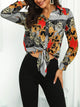 2019 Women Elegant Button Detail Stylish Crop Shirts Basic Top Weekend Knot Front Retro Print Casual Regular Blouse
