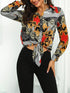 2019 Women Elegant Button Detail Stylish Crop Shirts Basic Top Weekend Knot Front Retro Print Casual Regular Blouse