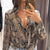 2019 Women Fashion Elegant Vacation Holiday Casual Shirt Female Party V-Neck Snakeskin Print Casual Wrap Blouse