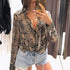 2019 Women Fashion Elegant Vacation Holiday Casual Shirt Female Party V-Neck Snakeskin Print Casual Wrap Blouse