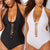 2019 Women Plus Size Deep V Straps One-piece Sling Hanging Neck Bikini Swimsuit Swimwear Bathing Suit Beachwear Monokini W2258